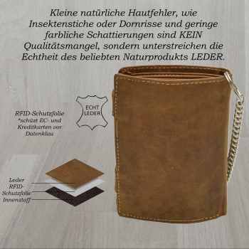 Wild Things Edition Herren Biker Geldbörsen mit RFID Schutz Hosenkette und Riegelverschluss (Hochf. braun)